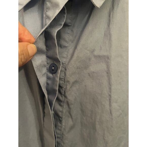 Eileen Fisher Organic Cotton Stretch Collar Button Down Blue L Shirt Career Boxy - Picture 9 of 10